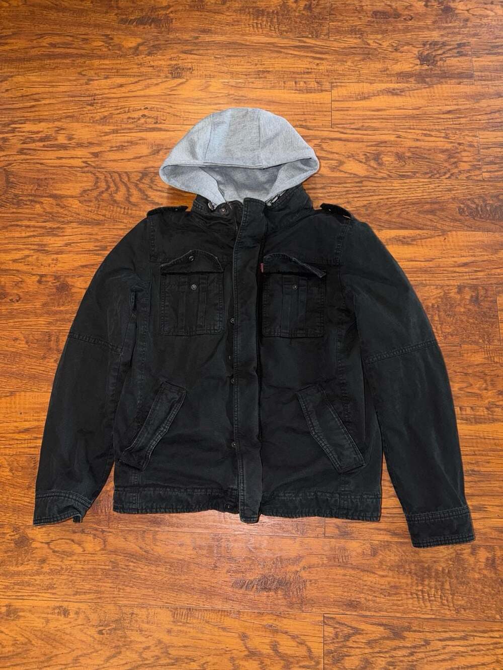 Levi's Hooded Military Utility Jacket Size L Black Sherpa Lined